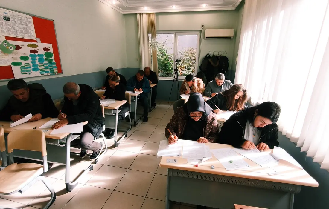 Aydınlık ve düzenli sınav salonunda adaylar